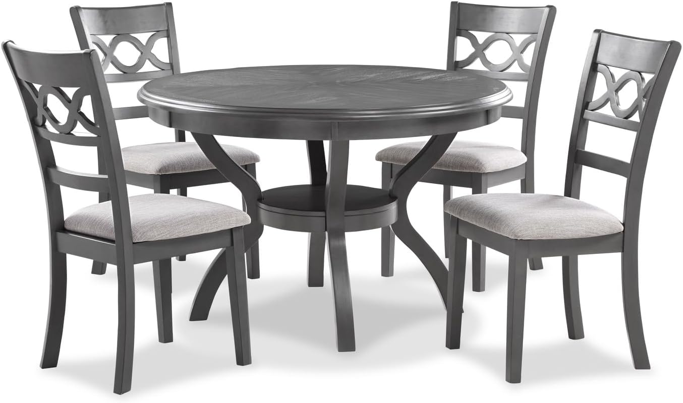 New Classic Furniture Cori 5-Piece Round Dining Set with 1 Table and 4 Chairs, Gray