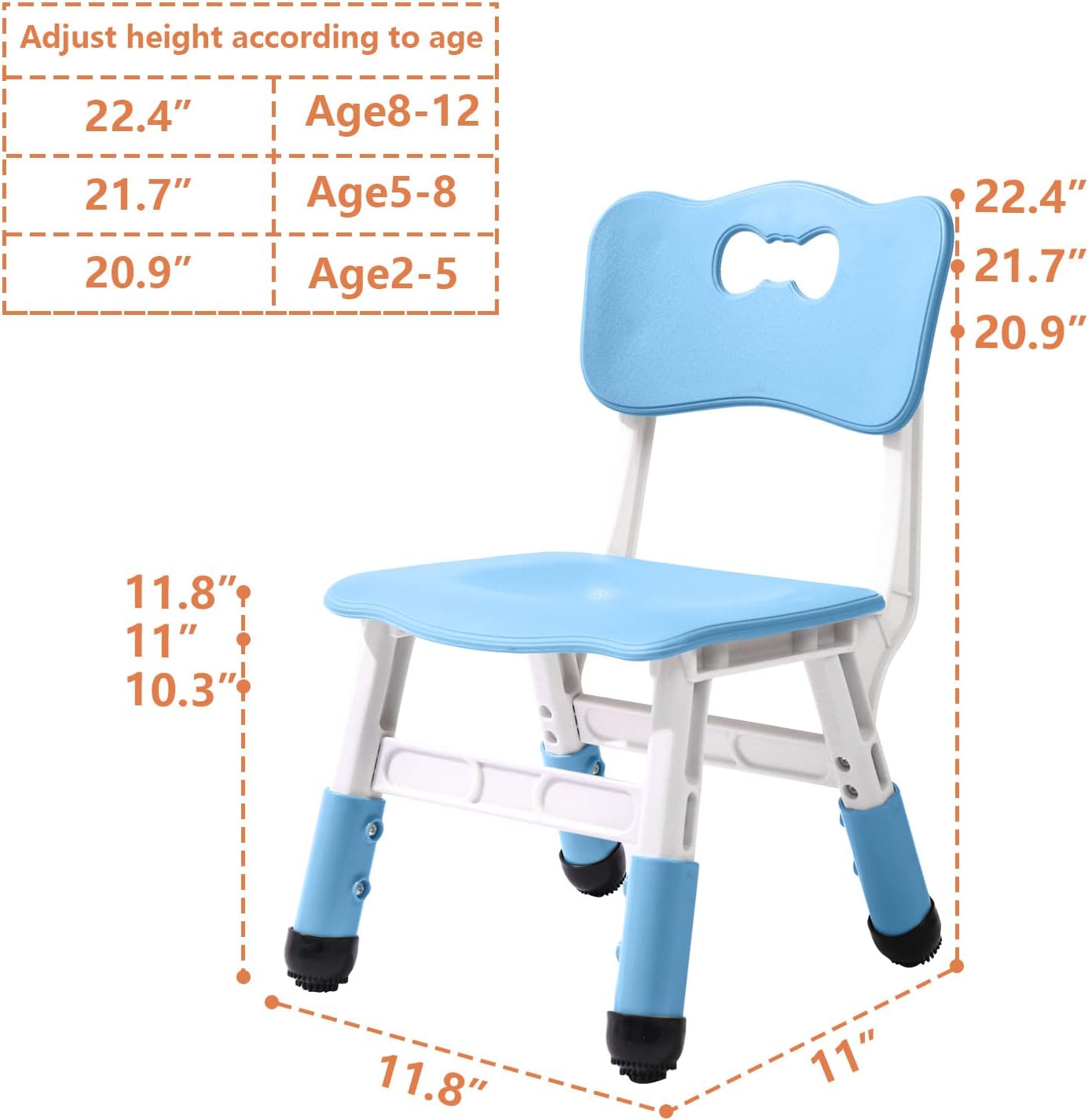 4 Piece Kids Chair Set 3 Levels Adjustable Stackable Kids Chairs Ideal for Playrooms, Schools, Daycares and Homes Washable and Easy to Clean Max Weight 220LB(Blue4-Piece Set)