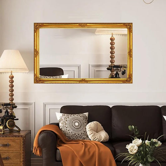 Vintage Wall Mirror, 31" x 19" Decorative Antique Mirror for Bathroom, Entryway, Bedroom with Gold Ornate Baroque Wood Frame
