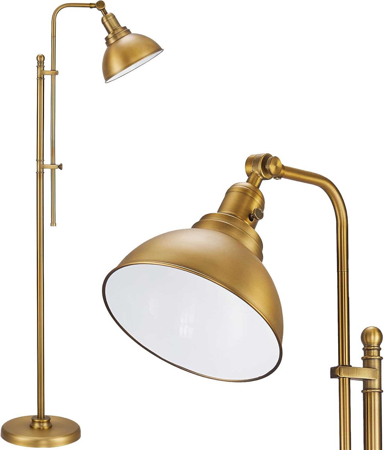 VONLUCE Floor Lamp for Living Room, 65" Industrial Brass Floor Lamp Adjustable Height & Head Vintage Metal Standing Reading Pole Lamp for Bedroom, Office, Farmhouse, ETL Certificate