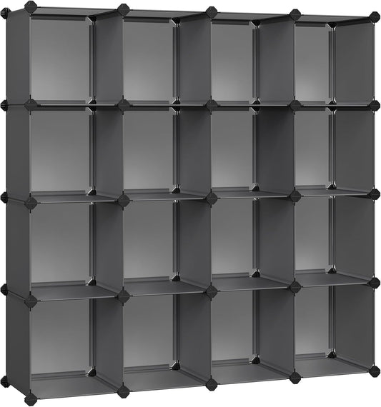 SONGMICS Cube Storage Organizer, Set of 16 Plastic Cubes, Closet Organizers and Storage, Room Organization, Bedroom Living Room, 12.2 x 48.4 x 48.4 Inches, Gray ULPC442G01