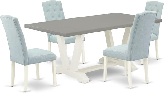 East West Furniture V097CE215-5 5 Piece Dining Table Set for 4 Includes a Rectangle Kitchen Table with V-Legs and 4 Baby Blue Linen Fabric Upholstered Chairs, 40x72 Inch, Multi-Color