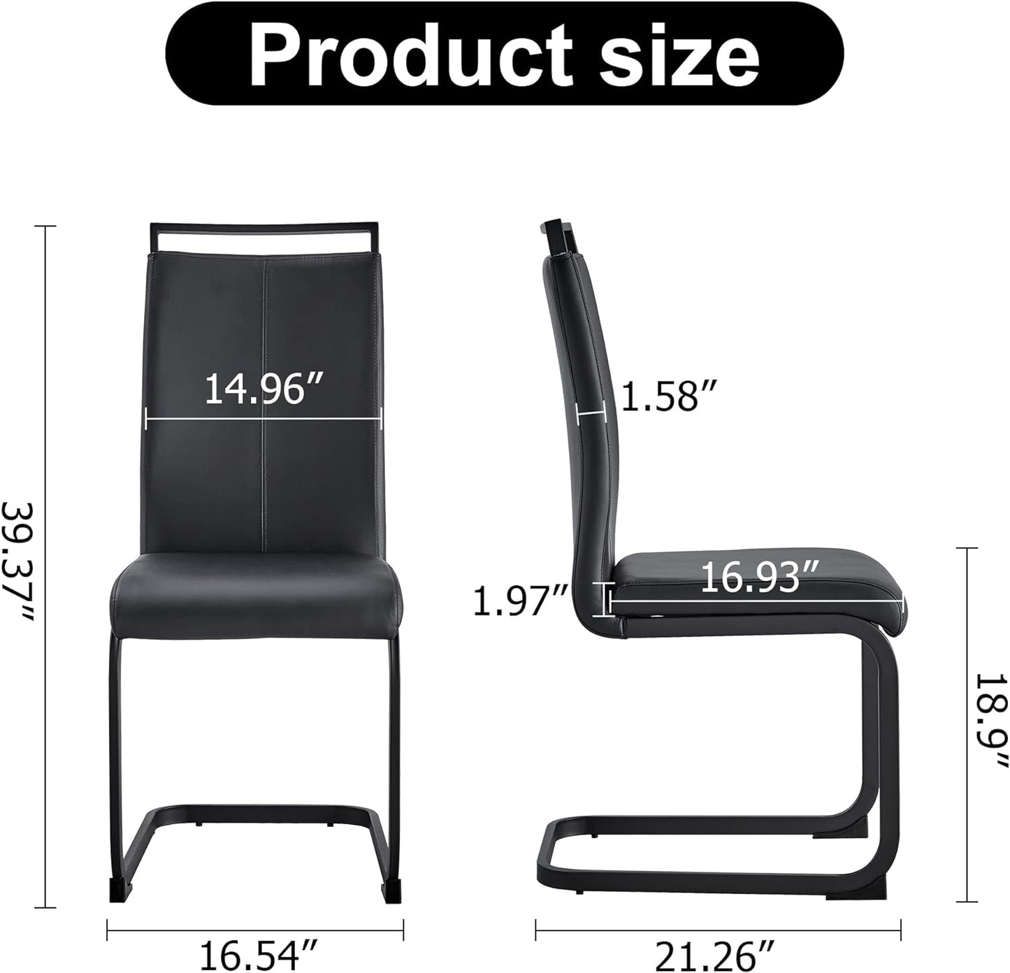 Modern Dining Chairs Set of 8, High Back Black Kitchen Chairs, Faux Leather Side Chair with Metal Legs, Easy to Clean Upholstered Dining Chairs, Ideal for Living Room(Black Leg)
