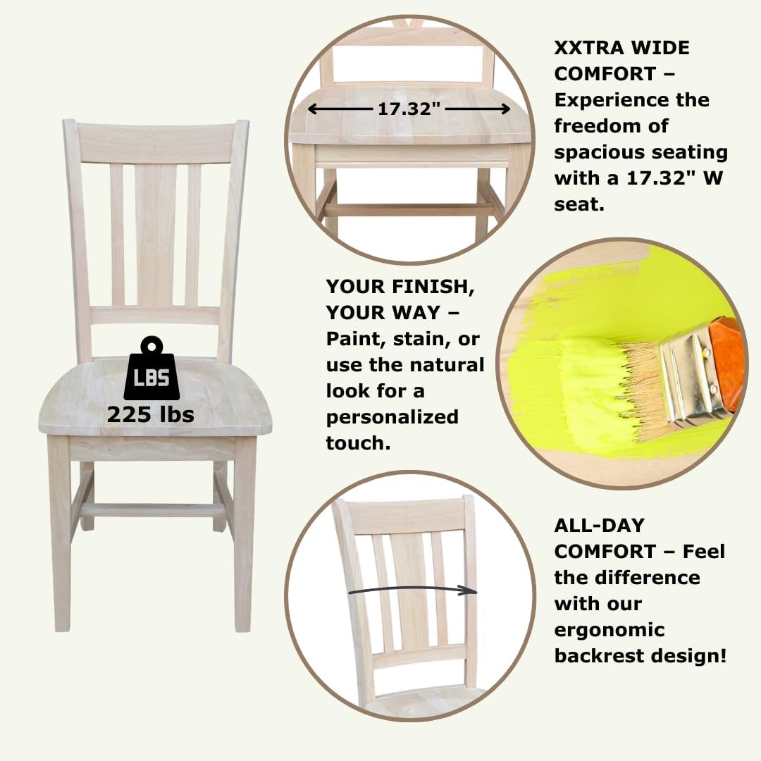 Set of Two San Remo Slat Back Dining Chairs, Unfinished