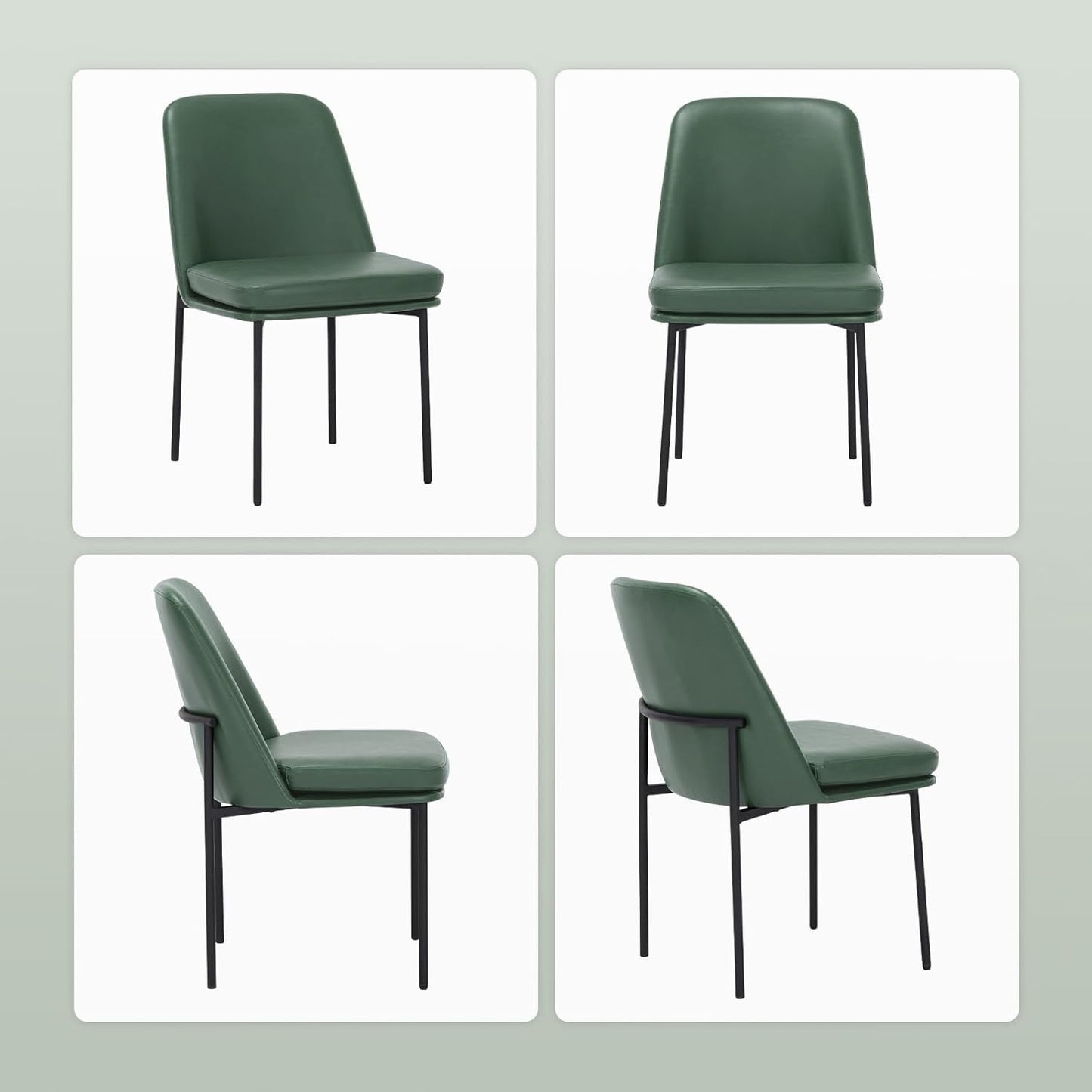 COLAMY Modern Dining Chairs Set of 4, Faux Leather Upholstered Dining Room Chairs Kitchen Chairs Dinner Chair with Curved Back and Metal Legs, Green