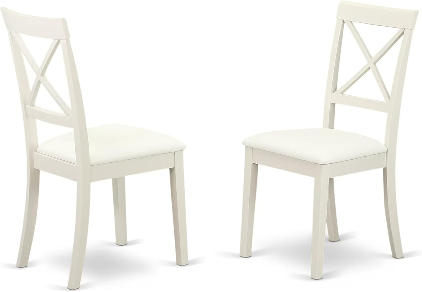 East West Furniture DLBO5-LWH-LC 5 Piece Dining Room Furniture Set Includes a Round Kitchen Table with Dropleaf and 4 Faux Leather Upholstered Dining Chairs, 42x42 Inch, Linen White
