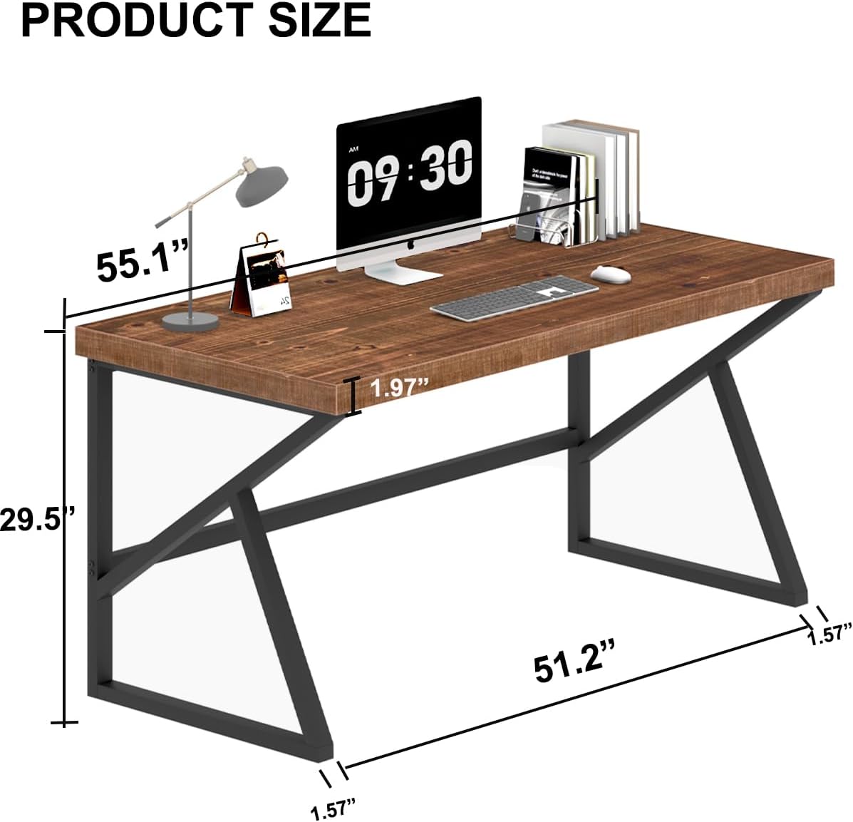 IBF Natural Real Wood Desk, Minimalist 47” Solid Wood Computer Desk, Rustic Desk for Home Office Writing Study, Vintage Industrial Wooden PC Gaming Workstation Computer Table, Brown, 47 Inch