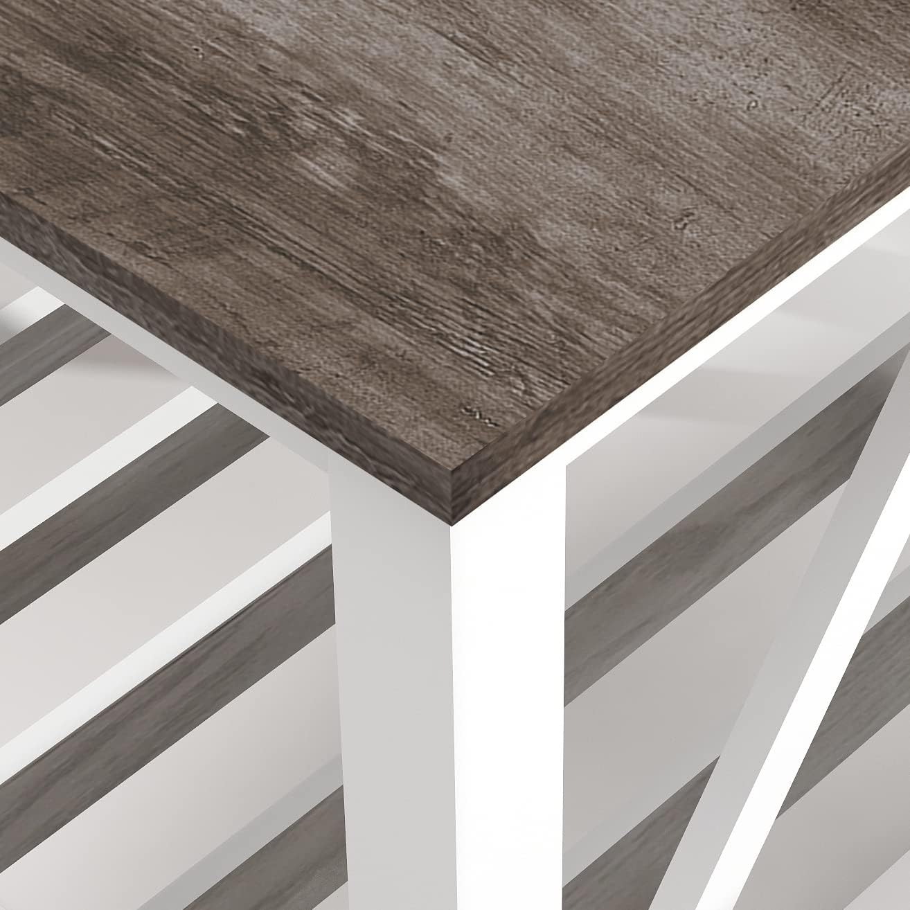 Farmhouse Coffee Table, White Oak Coffee Table for Living Room, 2-Tier Rectangular Wooden Centre Cocktail Table with Slats Shelf Storage and V-Shaped Frame Modern Coffee Oak Grey
