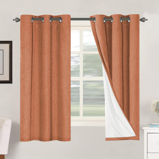 H.VERSAILTEX 100% Blackout Curtains for Bedroom Thermal Insulated Linen Textured Curtains Heat and Full Light Blocking Drapes Living Room Curtains 2 Panel Sets, Orange, 42x63 Inch