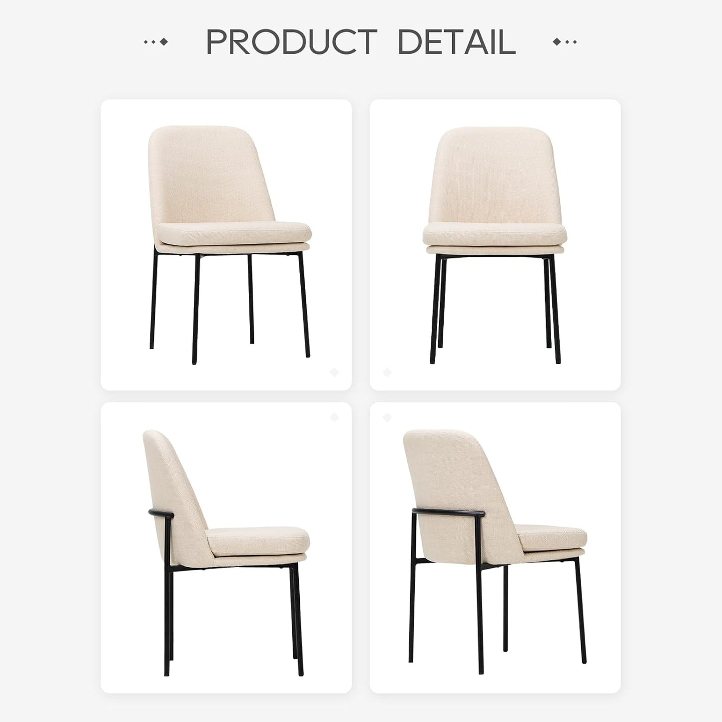 COLAMY Modern Dining Chairs Set of 2, Fabric Upholstered Dining Room Chairs Dinner Chair Stylish Kitchen Chairs with Curved Back and Metal Legs, Beige