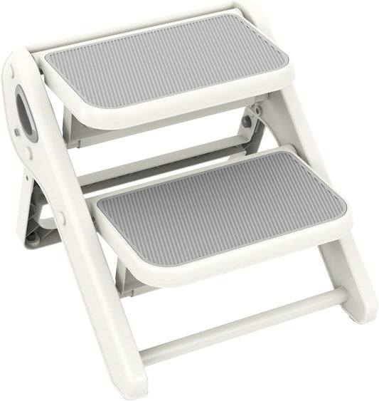 Toddler Step Stool, iNeibo 2-Step Foldable Step Stool for Kids, Widened & Thickened with Anti-Slip Design, Safer for Children Use for Kitchen, Bathroom, Toilet Training - Gray