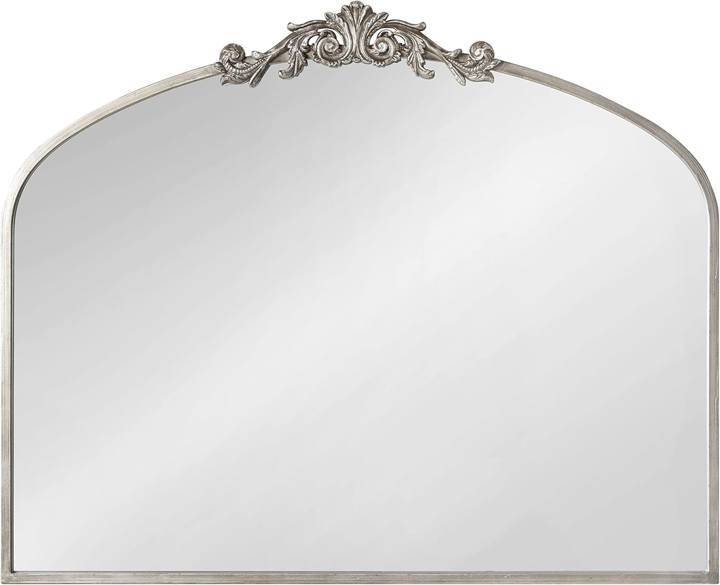 Kate and Laurel Arendahl Ornate Traditional Arched Mirror; 36 x 29; Silver; Decorative Baroque Style Arched Wall Mirror with Wide Frame and Ornamental Crown