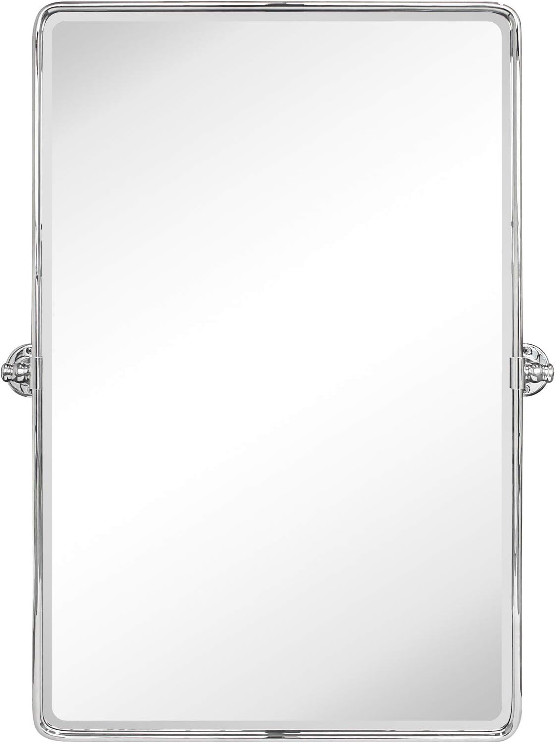 TEHOME 27 x 35'' Farmhouse Chrome Metal Framed Pivot Rectangle Bathroom Mirror Tilting Beveled Vanity Mirrors for Wall