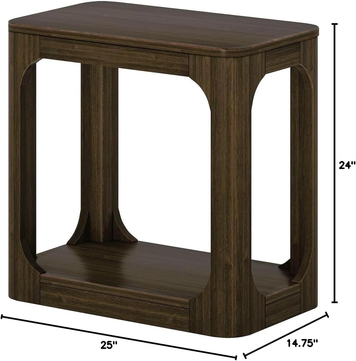 Plank+Beam Modern Rounded Rectangular Side Table with Shelf, Solid Wood End Table for Living Room, 25in, Walnut