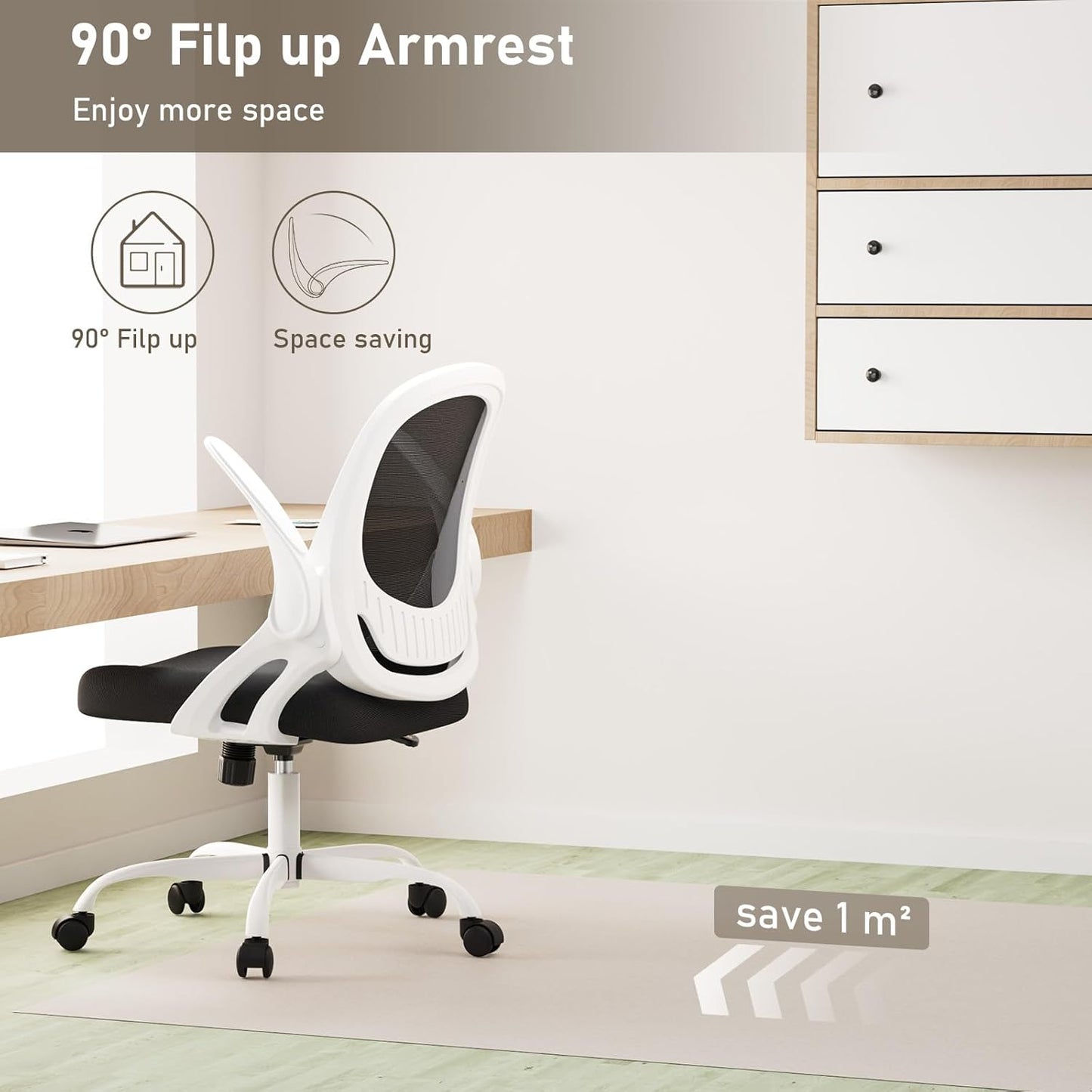 Home Office Chair Work Desk Chair Comfort Ergonomic Swivel Computer Chair, Breathable Mesh Desk Chair, Lumbar Support Task Chair with Wheels and Flip-up Arms and Adjustable Height