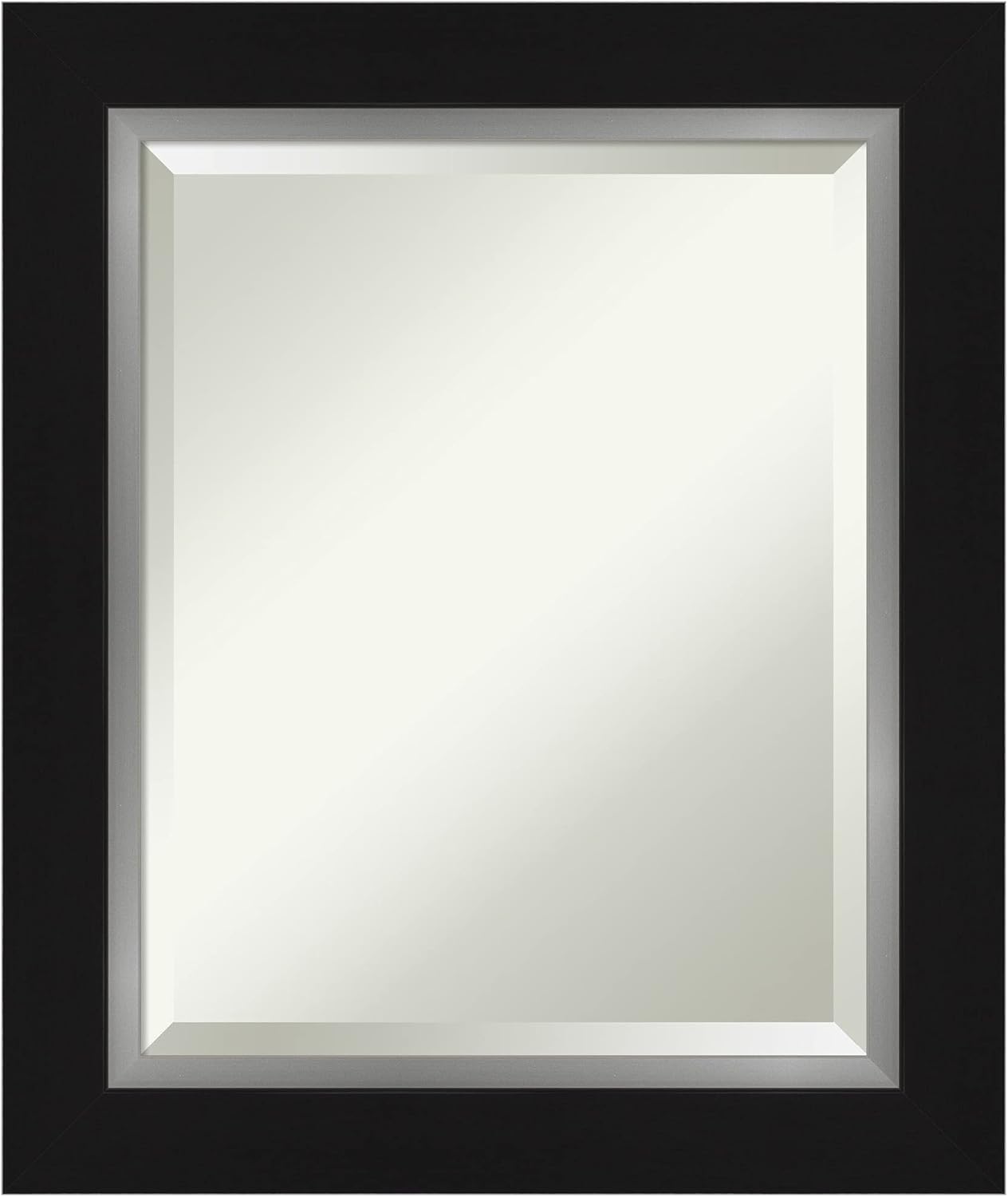Amanti Art Black Bathroom Mirror for Over Sink, 26x22 Eva Black Silver Rectangle Vanity Mirror, Small Modern Contemporary Frame, Hangs Horizonally and Vertically, Bathroom Wall Decor, Beveled Edge