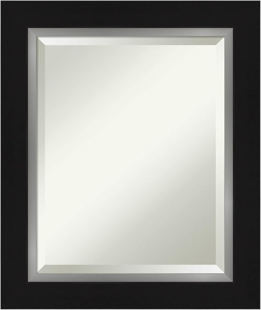 Amanti Art Black Bathroom Mirror for Over Sink, 26x22 Eva Black Silver Rectangle Vanity Mirror, Small Modern Contemporary Frame, Hangs Horizonally and Vertically, Bathroom Wall Decor, Beveled Edge