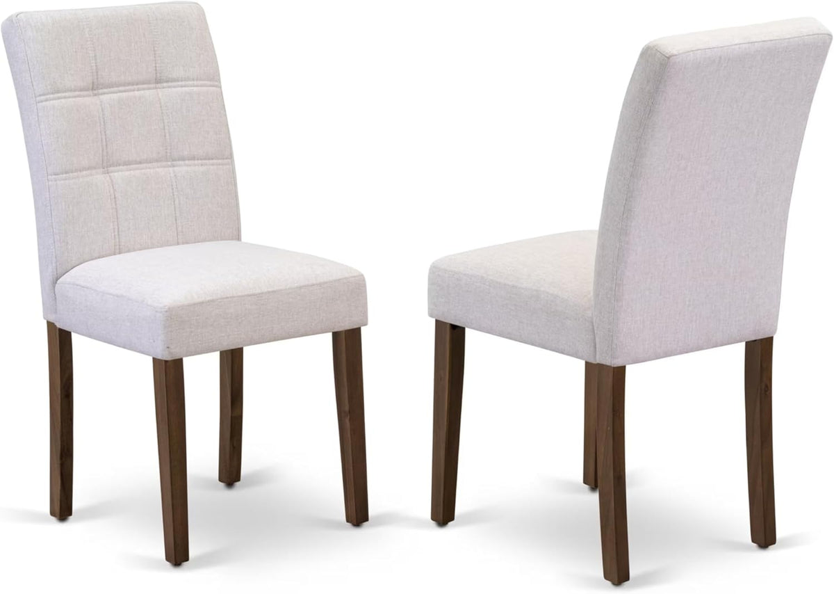 East West Furniture ANAS3-AWA-08 3 Piece Kitchen Dining Table Set contain A Modern Table and 2 Mist Beige Polyester Fabric Upholstered Dining Chairs, Antique Walnut