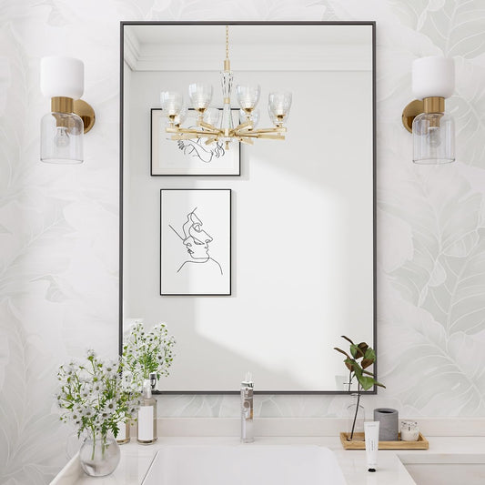 Koonmi Black Mirrors for Wall, 24x36 Inch Bathroom Mirror, Rectangular Wall Mirror for Living Room Bedroom Bathroom, Hangs Horizontally or Vertically