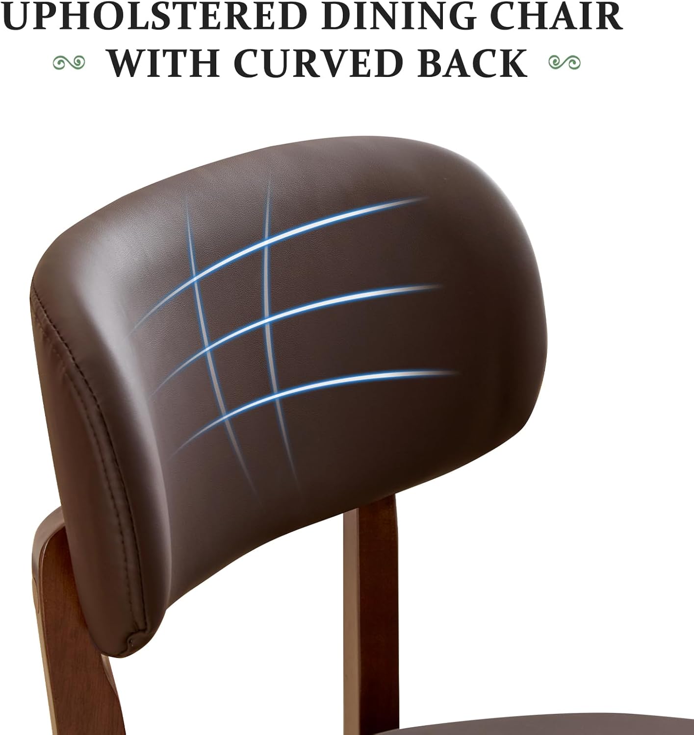 Furniliving Wooden Dining Chairs Set of 2, Mid-Century Modern Leather Upholstered Kitchen Chair with Solid Oak Wood, Farmhouse Dining Room Chairs, Brown