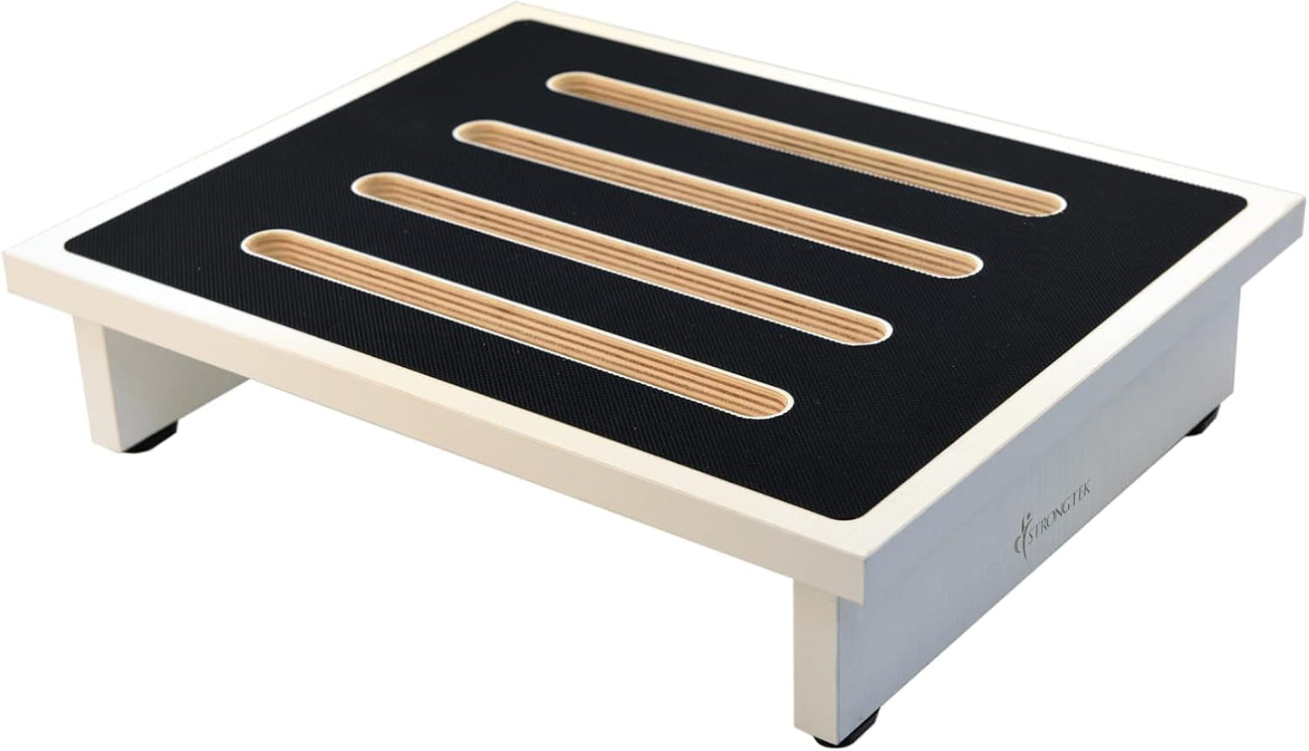 StrongTek One Step Stool for Adults with Non-Slip Rubber Stepping Surface, Portable Single Wooden Riser, 440 lb. Load Capacity for Kitchen, Bathroom, or Bedside, Kid and Senior Support (White)