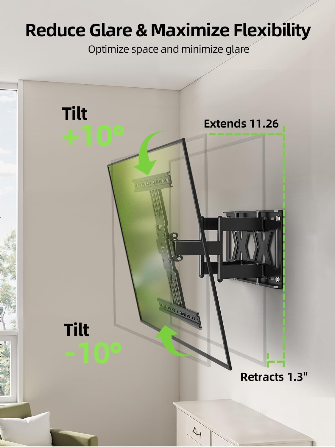 USX MOUNT Ultra Slim TV Wall Mount 37-75 Inch TVs Mount with Swivel and Tilt, Low Profile Full Motion Bracket with Articulating Dual Arms, Up to VESA 400X400 mm Max 16" Wood Studs, Holds 99lbs