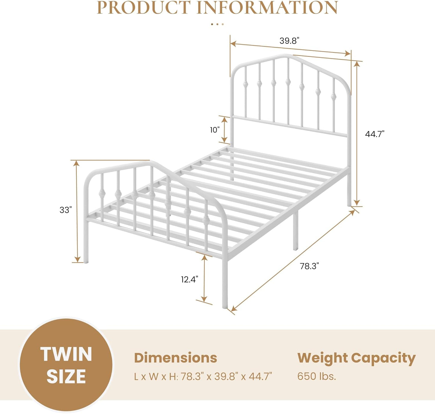 SHA CERLIN Twin Size Metal Platform Bed Frame with Victorian Style Wrought Iron-Art Headboard/Footboard, No Box Spring Required, White