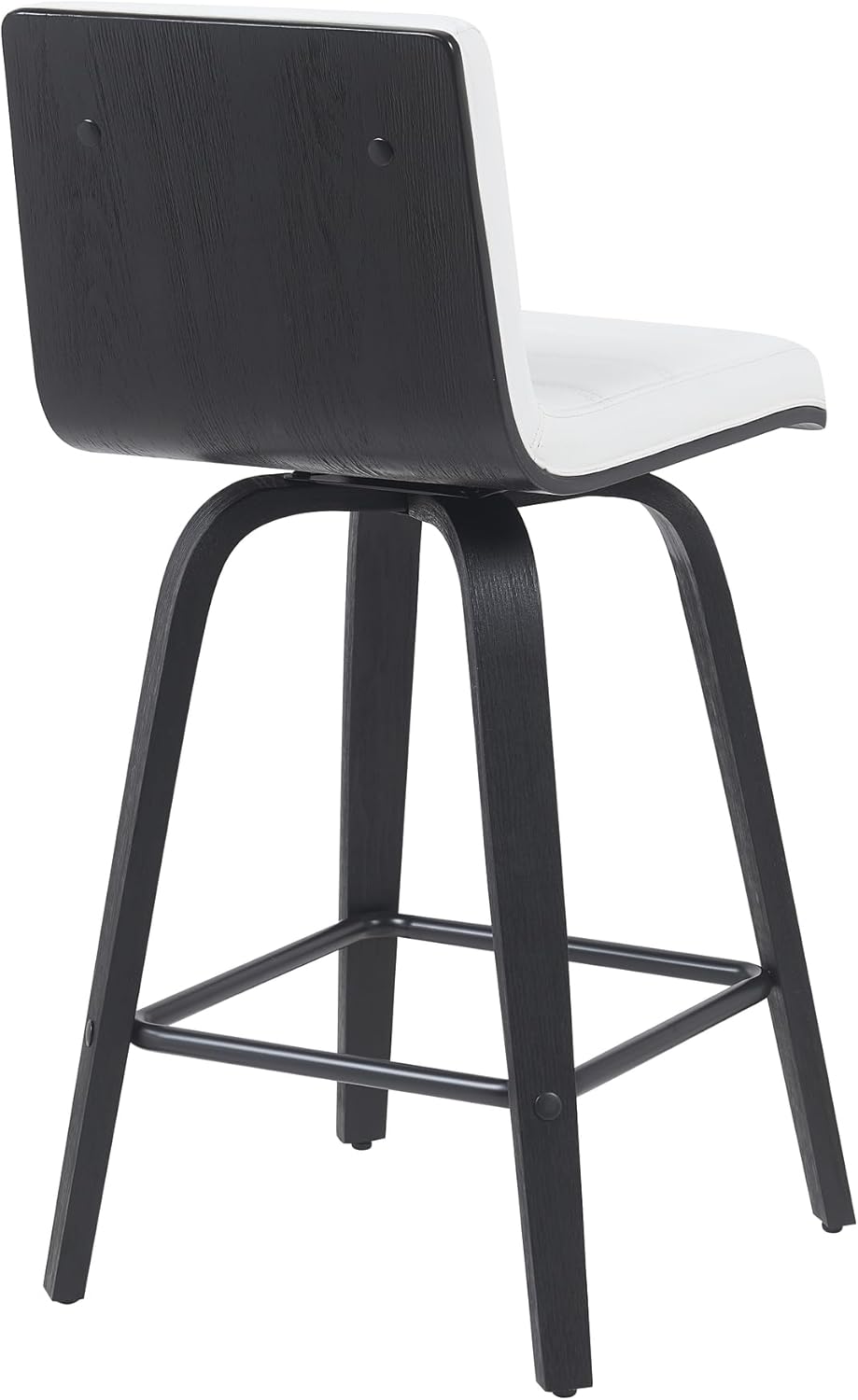 Vienna Modern Counter Height Swivel Bar Stool with Snow White Faux Leather Seat and Black Brushed Wood Frame Set of 2