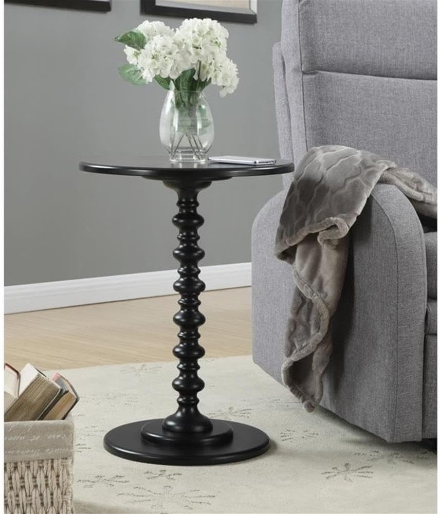 Convenience Concepts Palm Beach Spindle 17.75" Traditional Round End Living Room, Turned Solid Wood Side, Classic Display Pedestal Table, Black