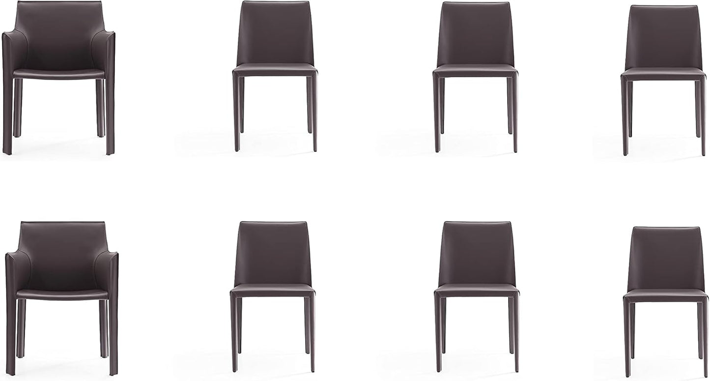 Manhattan Comfort Paris 8-Piece Leather Dining Chair and Armchair Set, Upholstered in Luxurious Saddle Material, Metal Frame, Ideal for Industrial and Coastal Homes, No Assembly, Grey