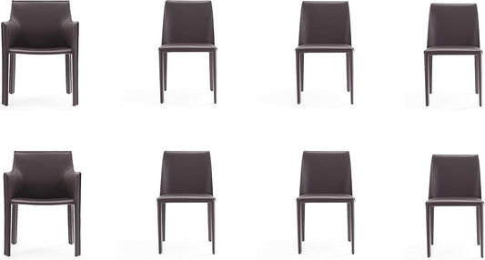 Manhattan Comfort Paris 8-Piece Leather Dining Chair and Armchair Set, Upholstered in Luxurious Saddle Material, Metal Frame, Ideal for Industrial and Coastal Homes, No Assembly, Grey