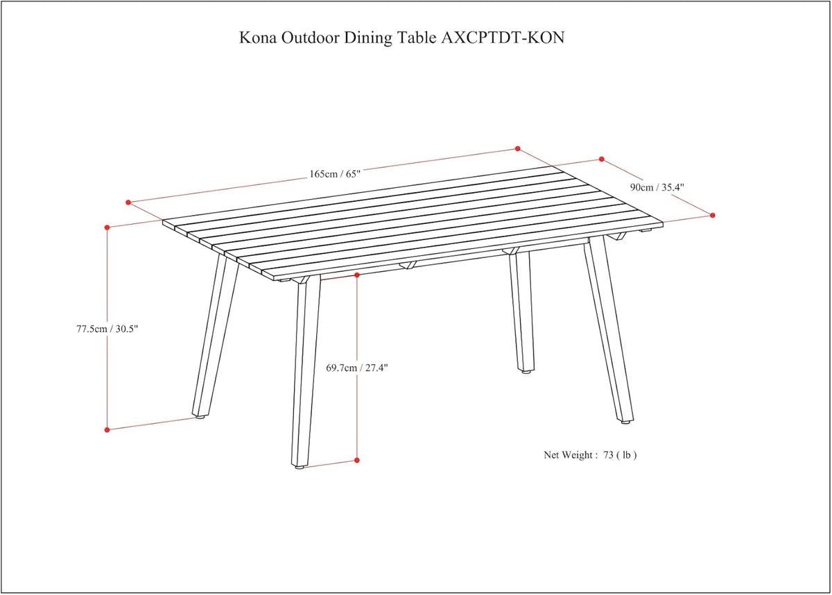 SIMPLIHOME Kona SOLID ACACIA WOOD 65 inch Wide Rectangle Contemporary Outdoor Dining Table in Light Teak for the Dining Room