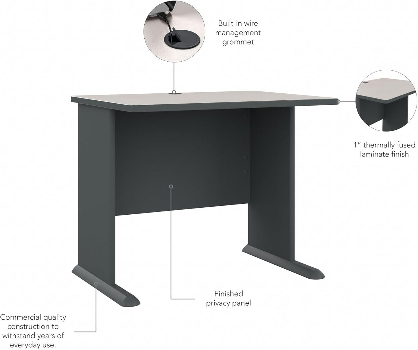 Bush Business Furniture Series A 36W Small Desk in White Spectrum and Slate, Compact Computer Table for Home or Professional Office