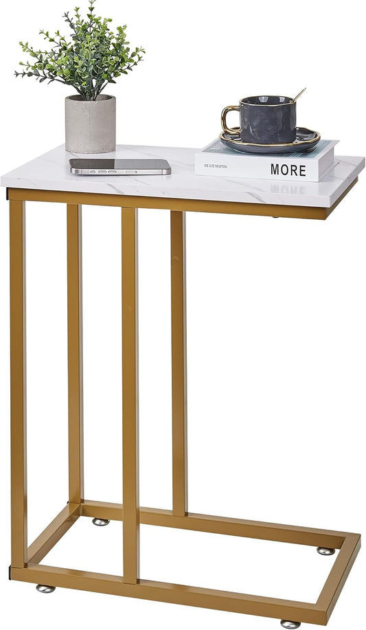 VECELO C Shaped End Side Table for Sofa Couch and Bed Snack TV Tray for Living Room Bedroom, 1 Set, Gold