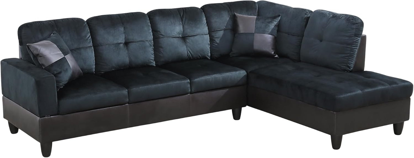 NicBex Sectional Couch 3 Pieces Sofa Set with Left Chaise Lint PVC L Shaped Cloud Couch for Living Room Furniture Sets with Storage Ottoman, Modular Sofa for Living Room & Apartment, Dark Blue+Brown