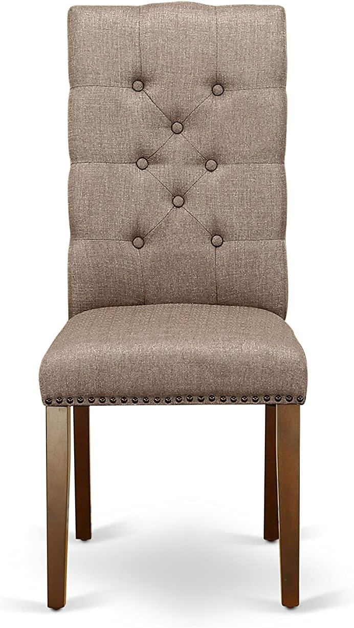 East West Furniture CAEL7-MAH-16 7 Piece Dining Room Table Set Consist of a Rectangle Wooden Table and 6 Dark Khaki Linen Fabric Upholstered Parson Chairs, 36x60 Inch, Mahogany