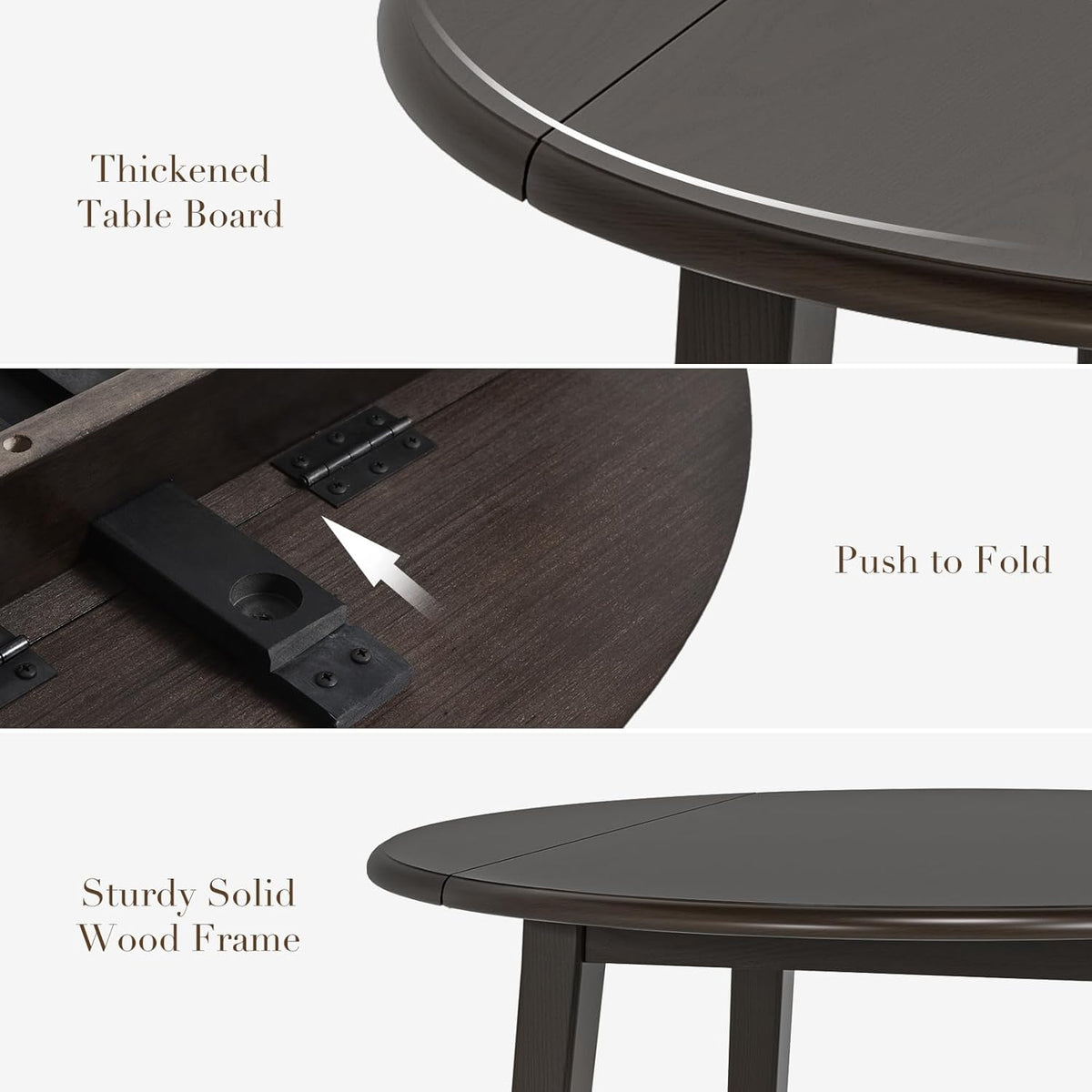 COLAMY 5-Piece Extendable Dining Table Set for 4, 36" Kitchen Round Wood Table with 4 Wooden Dining Room Chairs,Dark Brown/Green