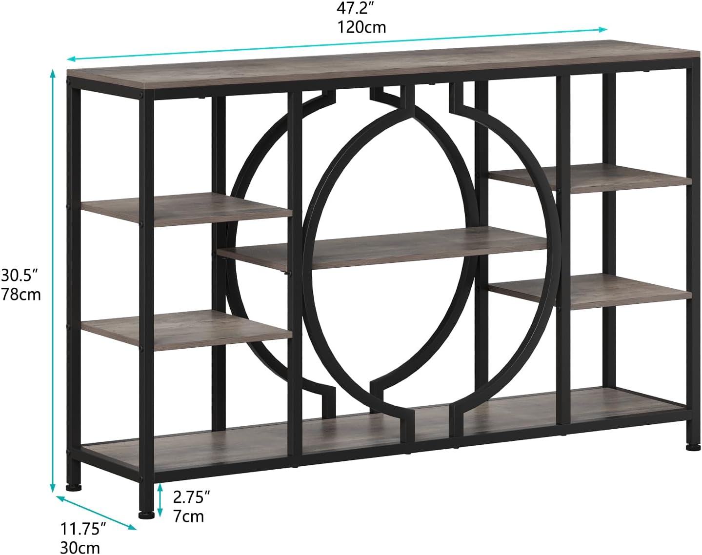 GiftGo 47" Industrial Console Tables for Entryway Rustic Sofa Table Behind Couch 4 Tier Wooden Shelves Entry Table with Storage for Foyer, Hallway, Front Door,Living Room (Retro Grey, 47")