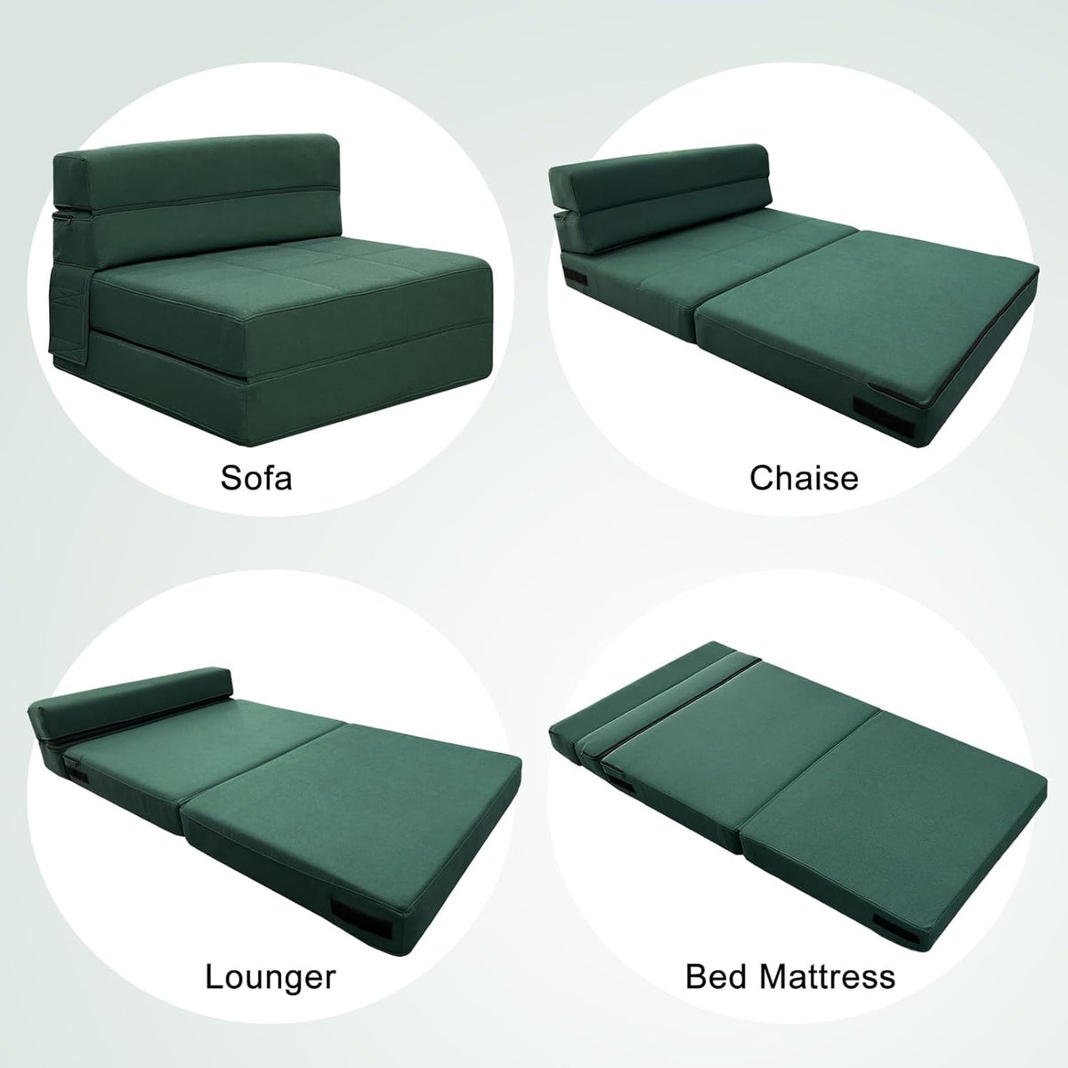 ANONER Memory Foam Fold Out Sofa Bed Couch with Pillow Twin Size Futon Sleeper Chair for Living Room Apartment, Dark Green