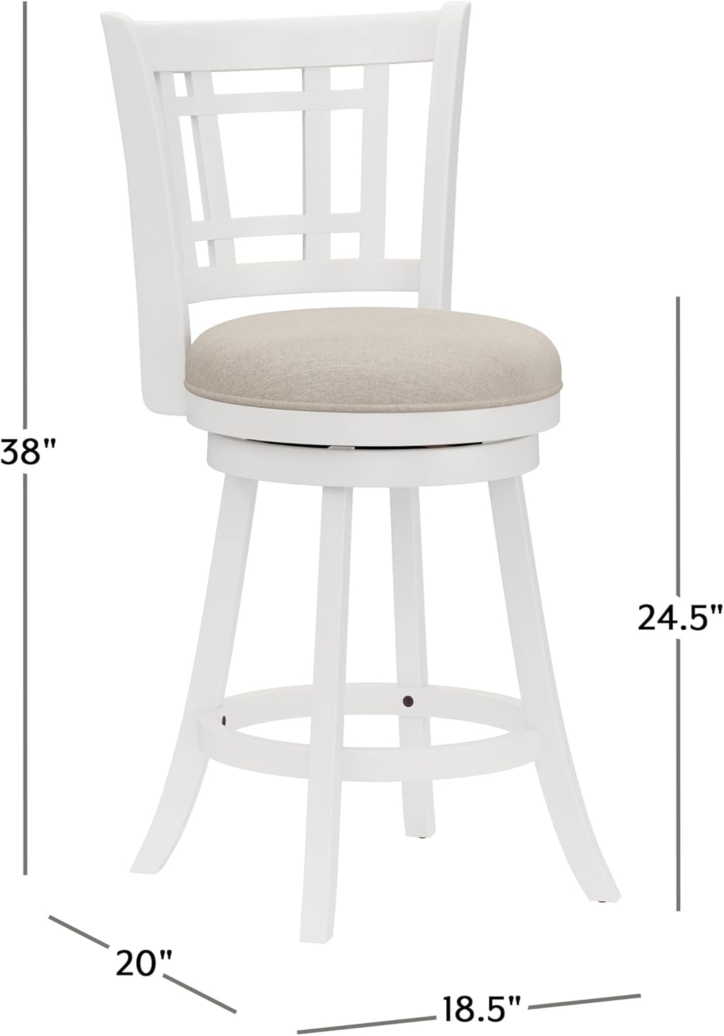 Hillsdale Fairfox Swivel Stool with Rectangular Lattice Back, Counter Height, White