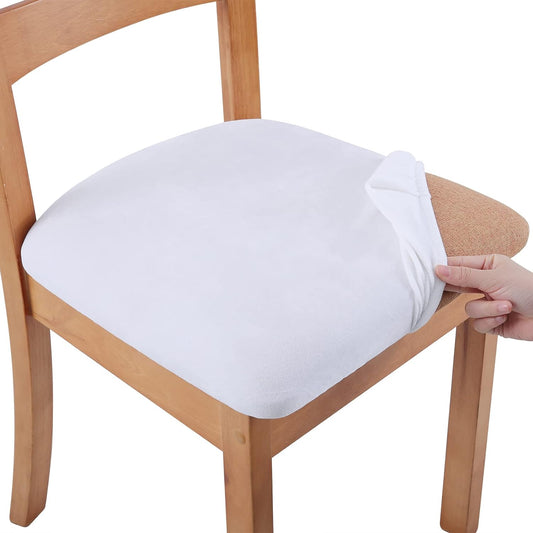 Smiry Velvet Seat Covers for Dining Room Chair Set of 4, Stretch Fit Removable Washable Chair Seat Cushion Protector Slipcovers with Ties, White