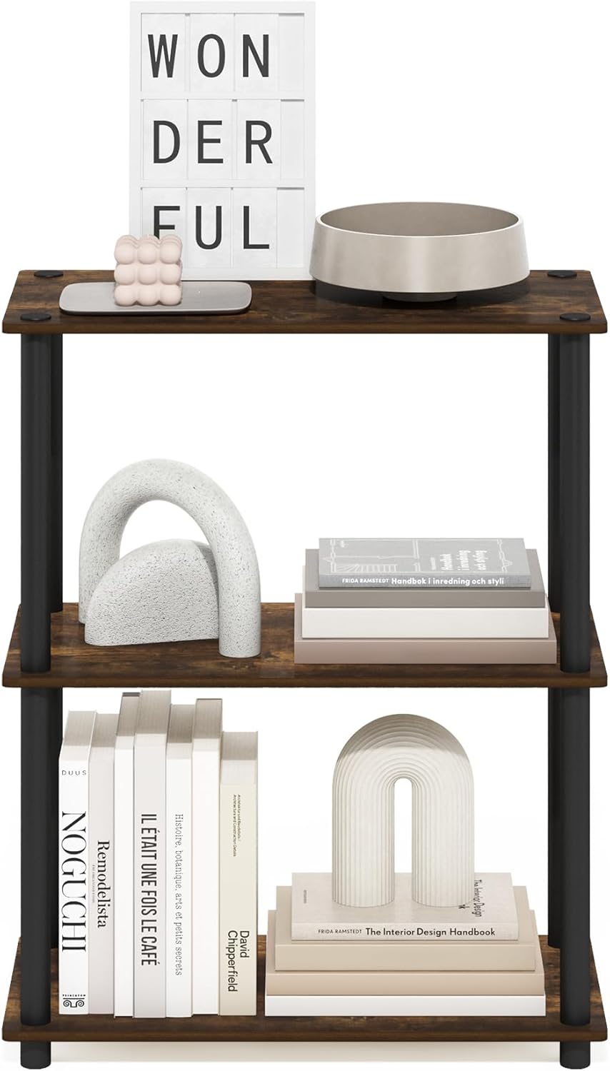 Furinno Turn-N-Tube 3-Tier Compact Multipurpose Shelf Display Rack, Amber Pine/Black