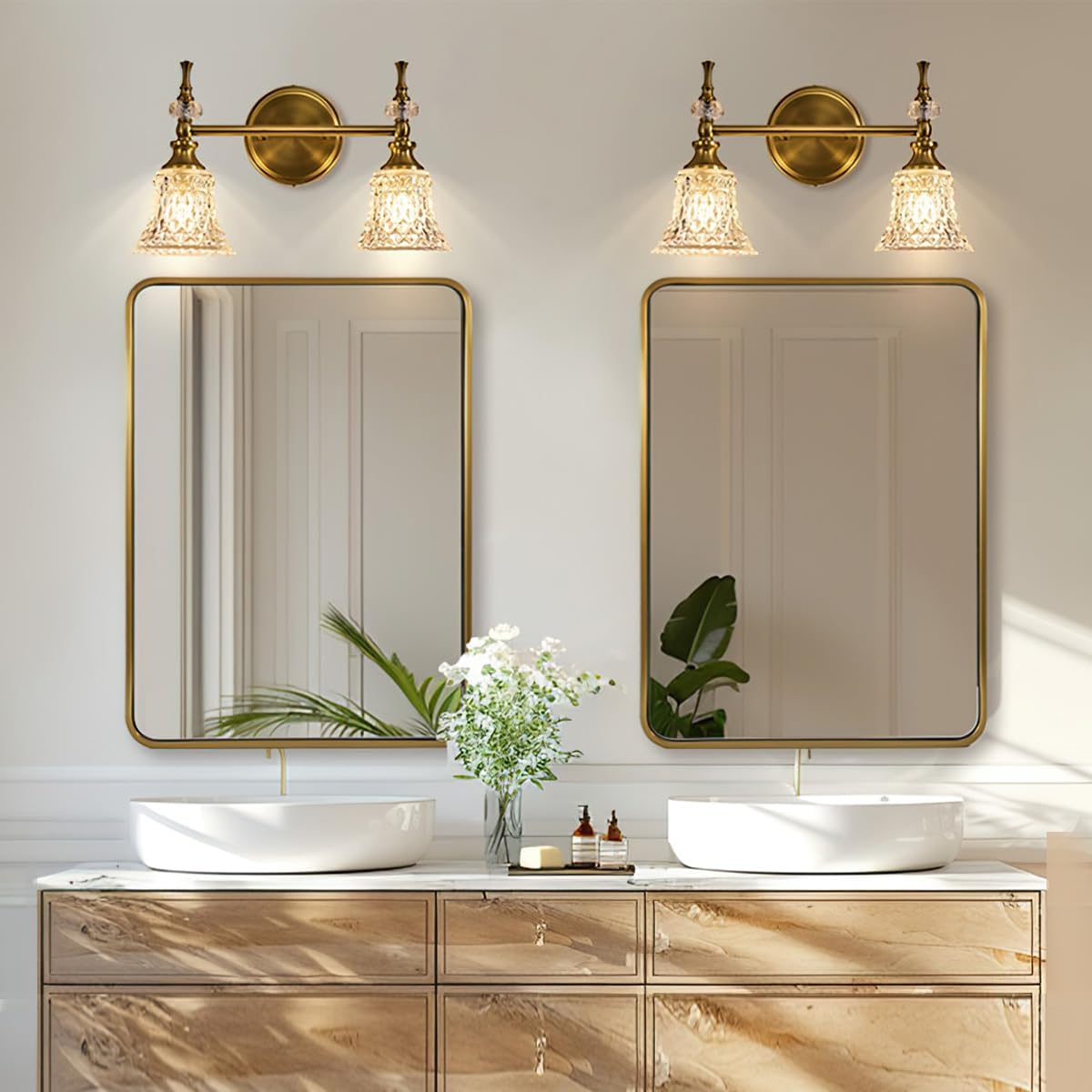 ANDY STAR 28x36 INCH Gold Mirror Bathroom, Brushed Gold Mirrors for Wall in Anti-Rust SUS304 Tube Metal Frame, Rounded Rectangle Mirrors 1’’ Deep Wall Mounted Vertically/Horizontal for Bathroom