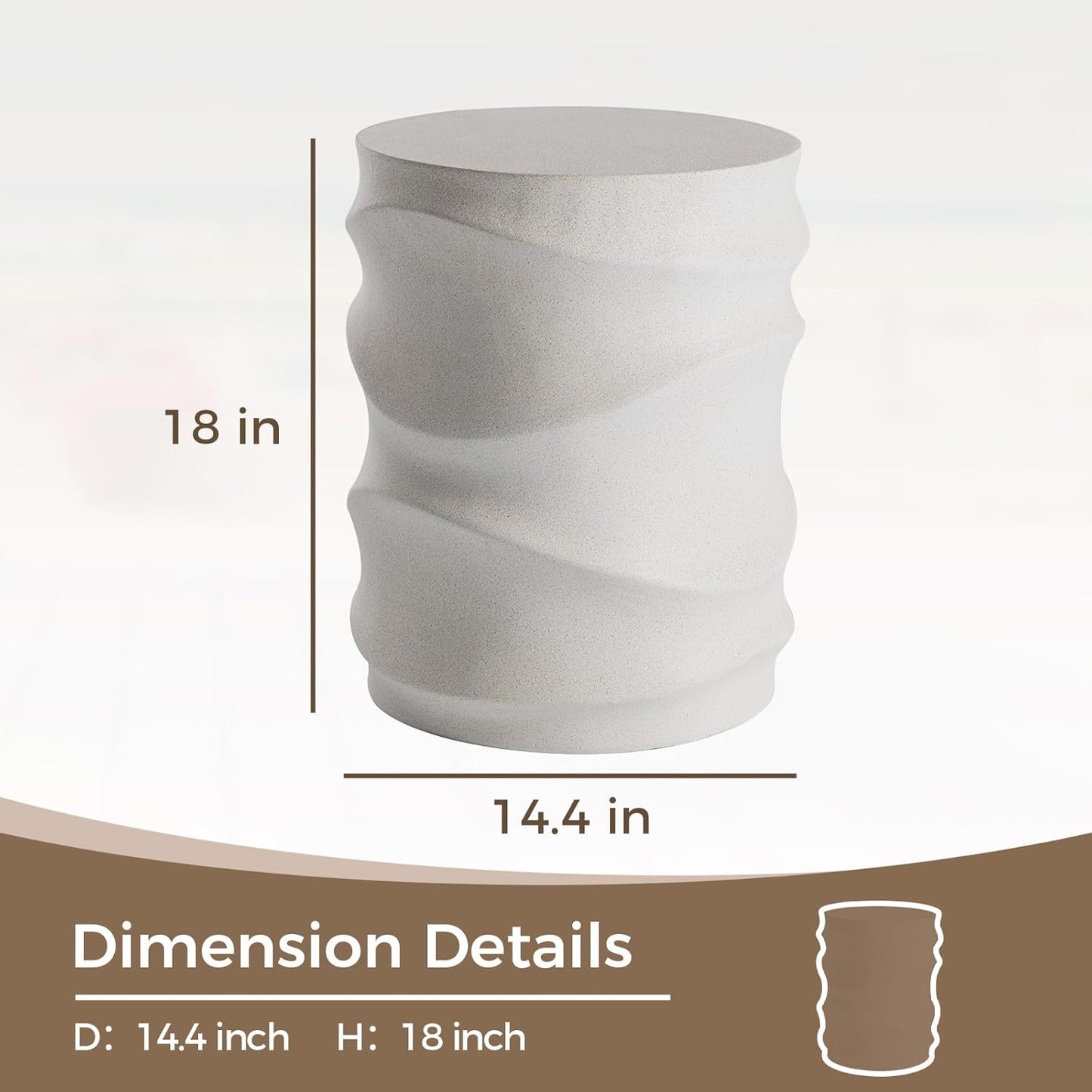 COSIEST Set of 2 Outdoor Side Table, 2 Pieces Concrete Side Table for Patio, Streamlined Lightweight Accent Table, Decorative Patio Garden Stools, Plant Stand Drum Table, Round, Spotted White