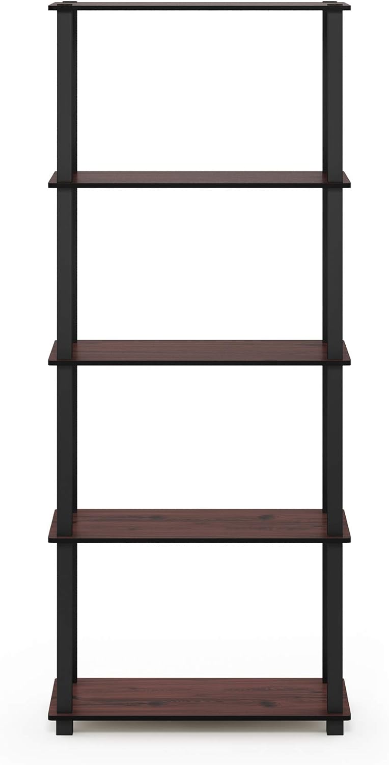 Furinno Turn-N-Tube 5-Tier Multipurpose Shelf / Display Rack / Storage Shelf / Bookshelf, Square Tubes, Dark Cherry/Black