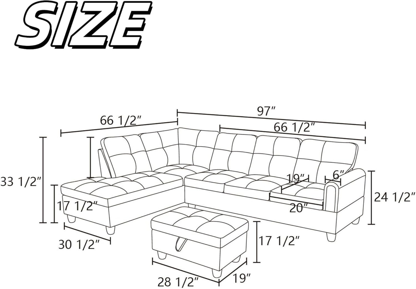NAYSAYE Sectional Couch with Ottoman Storage, L Shaped Couch Sofa Furniture Sets, Modern Comfy Modular Comfy Sofa for Living Room Bedroom, Office and Apartment, Chocolate