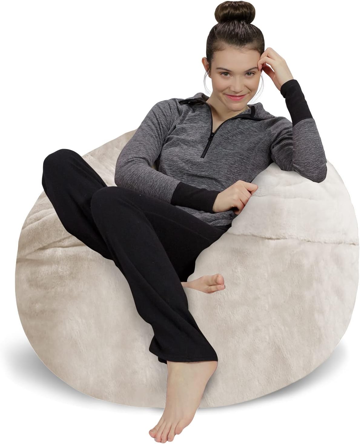 Sofa Sack Bean Bag Chair - Plush, Ultra Soft - Memory Foam Bean Bag Chair with Faux Rabbit Fur Cover - Stuffed Foam Filled Furniture and Accessories for Dorm Room 3 Feet - Cream