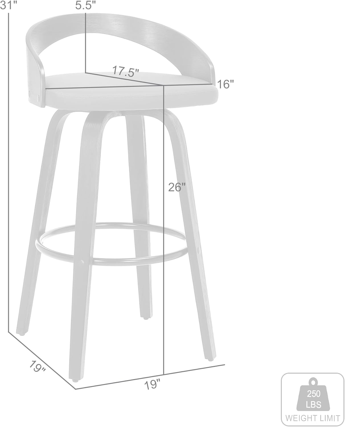 Armen Living Sonia 26" Counter Height Swivel Gray Faux Leather and Black Wood Bar Stool - Set of 4