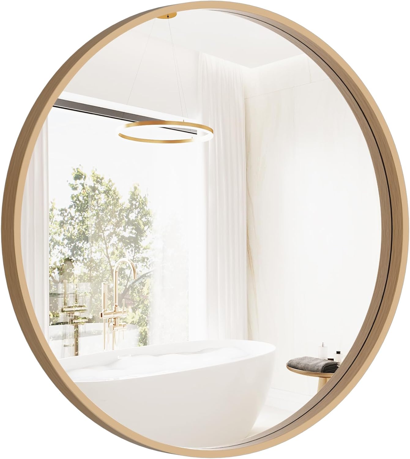 HOMECOOKIN Round Wood Mirror, 24" Round Bathroom Wall Mirror Circle Mirrors for Wall Decor, Vanity, Living Room, Bedroom, Entryway, Natural