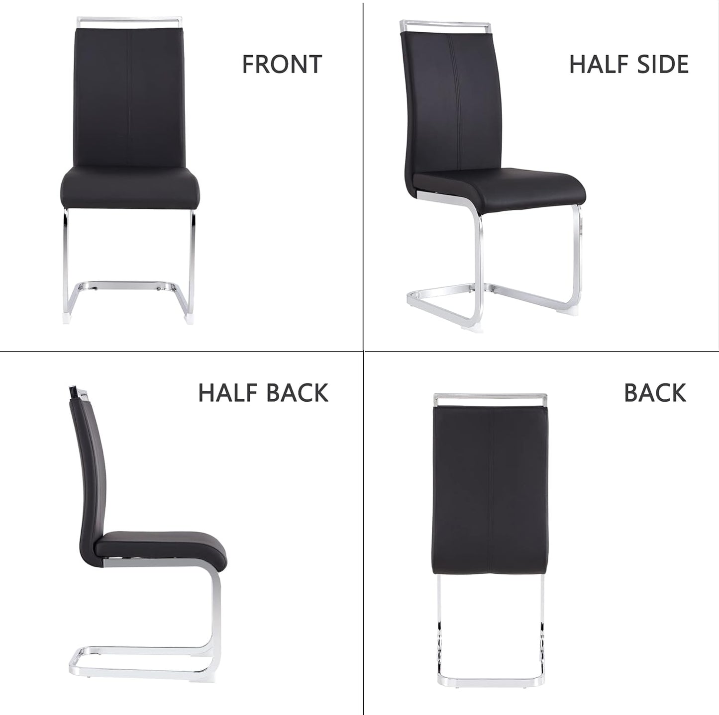 Dining Chairs Set, Kitchen Modern Metal Chairs with Faux Leather Padded Seat High Back and Sturdy Chrome Legs, Chairs for Dining Room (Black, Set of 2)